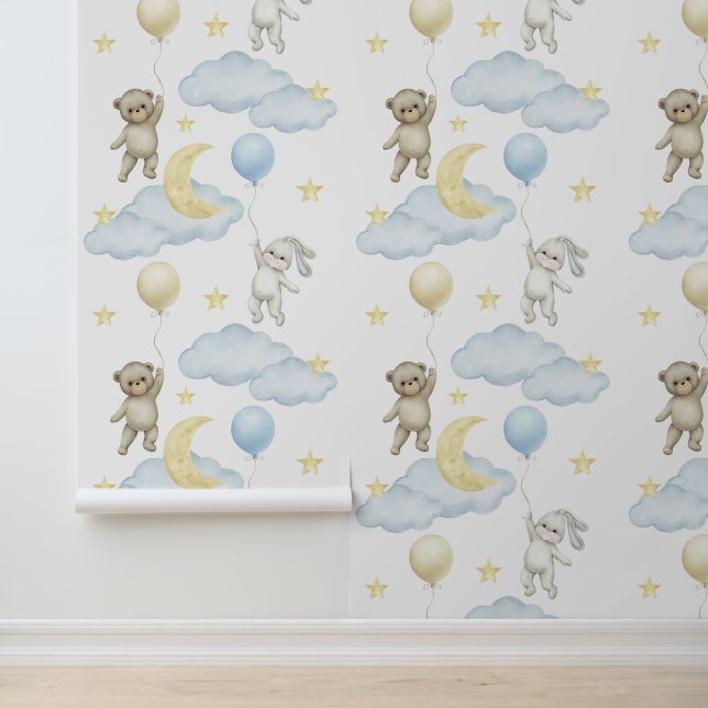 Bunny Bear Balloons Moon Star Cloud Baby Boy  Wallpaper (Application)