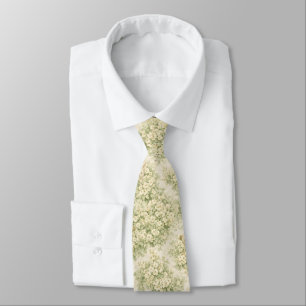 Bunny Bear Floral Garden Neutral Green Pattern Tie