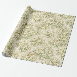 Bunny Bear Floral Garden Neutral Green Pattern Wrapping Paper