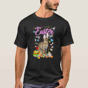 Bunny Bengal Cat Happy Easter Eggs T-Shirt