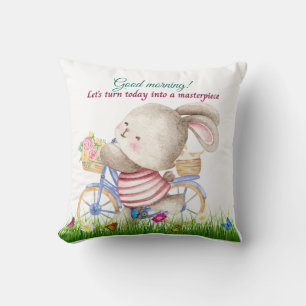 Bunny Bike Stroll Throw Pillow