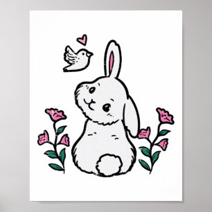 Bunny Bird Flowers Easter Spring Rabbit Women Girl Poster