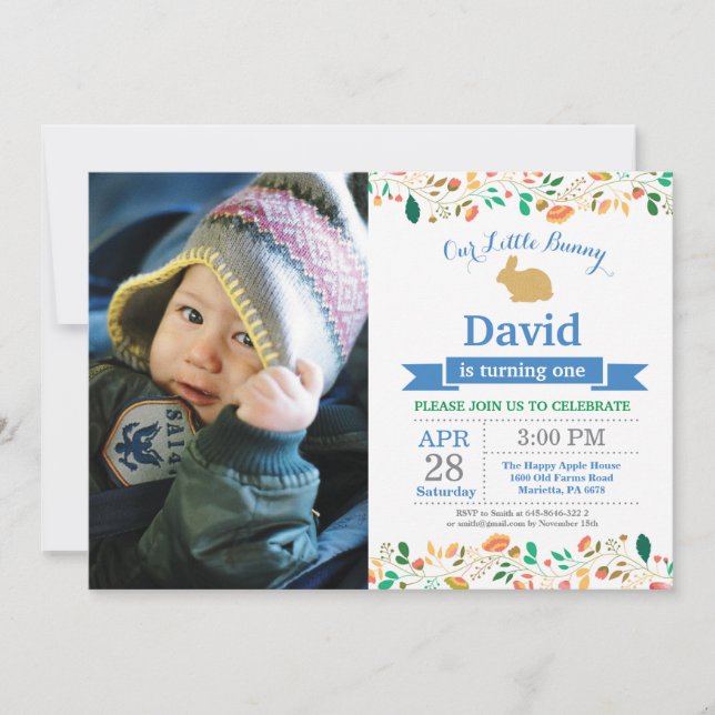 Bunny Birthday Boy Easter Egg 1st First Birthday Invitation (Front)