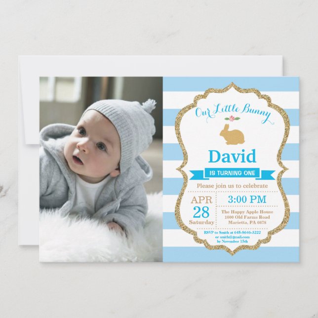 Bunny Birthday Boy Easter Egg 1st First Birthday Invitation (Front)