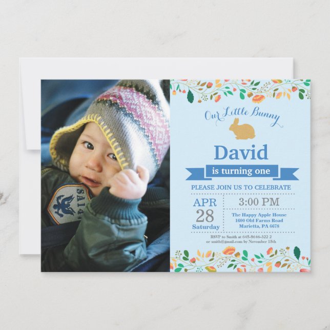 Bunny Birthday Boy Easter Egg 1st First Birthday Invitation (Front)