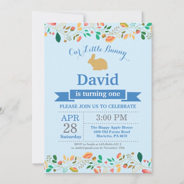 Bunny Birthday Boy Easter Egg 1st First Birthday Invitation (Front)