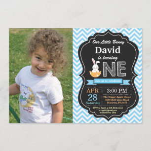 Bunny Birthday Boy Easter Egg 1st First Birthday Invitation
