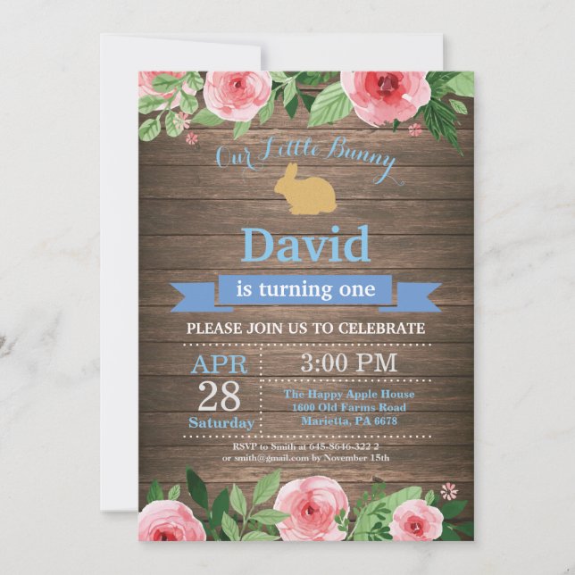 Bunny Birthday Boy Easter Egg 1st First Birthday Invitation (Front)