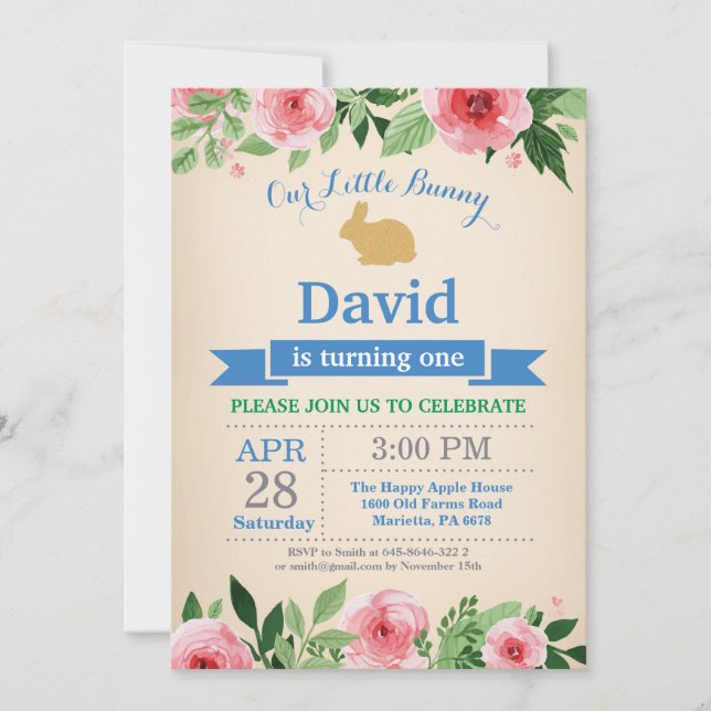 Bunny Birthday Boy Easter Egg 1st First Birthday Invitation (Front)