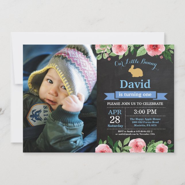 Bunny Birthday Boy Easter Egg 1st First Birthday Invitation (Front)