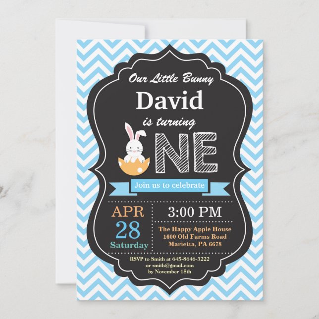 Bunny Birthday Boy Easter Egg 1st First Birthday Invitation (Front)