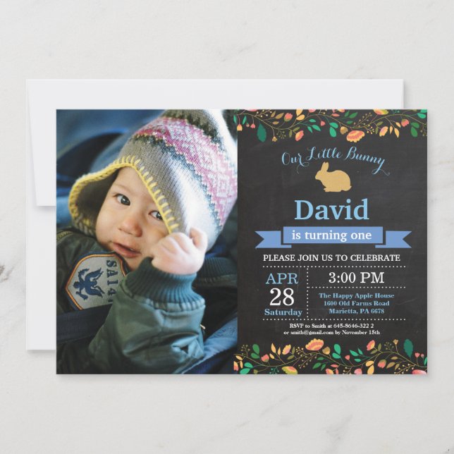Bunny Birthday Boy Easter Egg 1st First Birthday Invitation (Front)