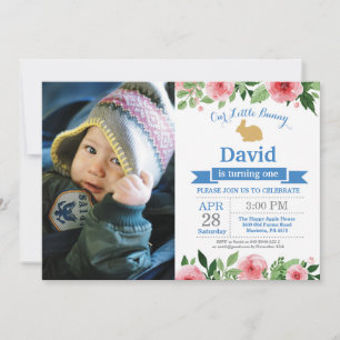 Bunny Birthday Boy Easter Egg 1st First Birthday Invitation