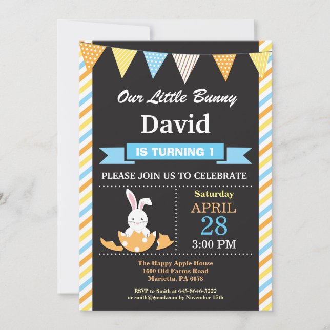 Bunny Birthday Boy Easter Egg Birthday Invitation (Front)