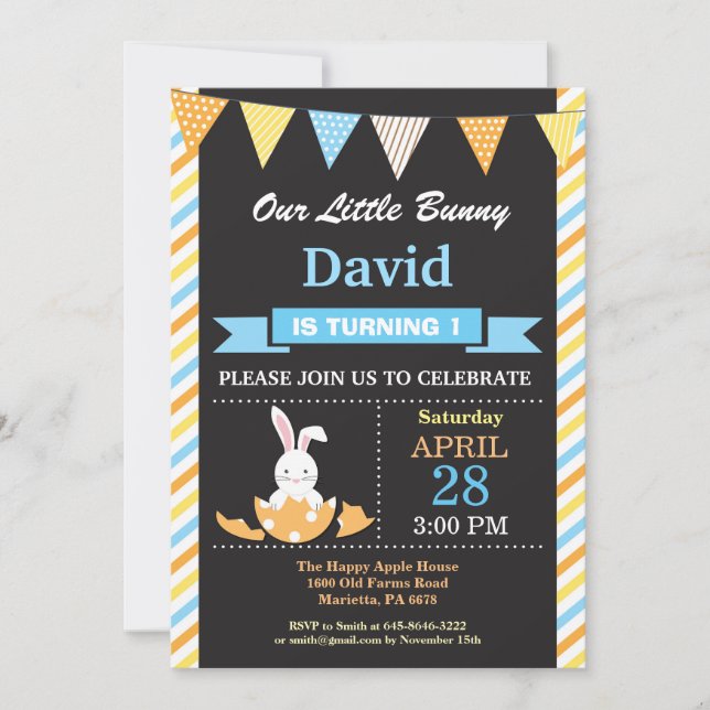 Bunny Birthday Boy Easter Egg Birthday Invitation (Front)