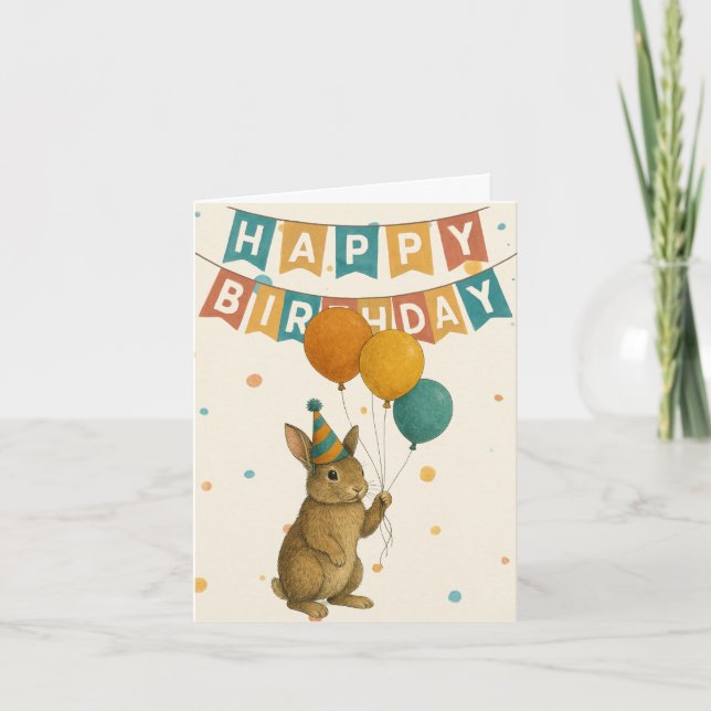 Bunny Birthday Card – Cute Party Animal (Front)