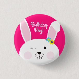 Bunny Birthday Cute Kid's Rabbit Party 3 Cm Round Badge