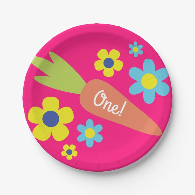 Bunny Birthday Cute Kid's Rabbit Party Paper Plate (Front)