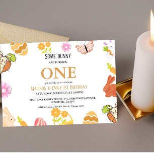 Bunny Birthday Easter Egg Joint 1st First Birthday Invitation