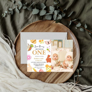 Bunny Birthday Easter Egg Twin 1st First Birthday Invitation