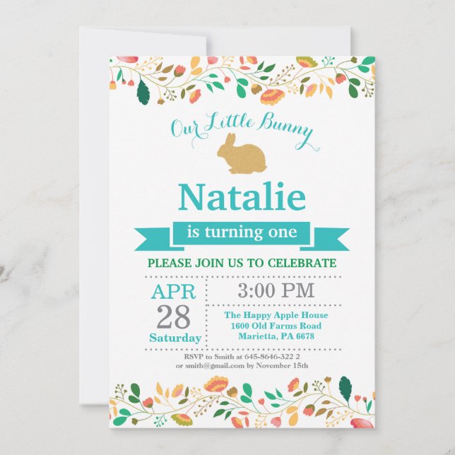 Bunny Birthday Girl Easter Egg 1st First Birthday Invitation (Front)