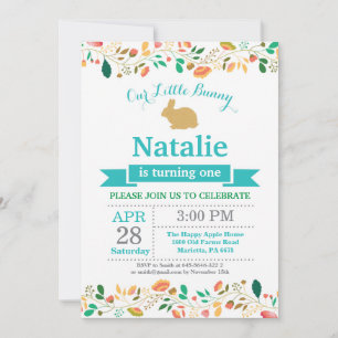 Bunny Birthday Girl Easter Egg 1st First Birthday Invitation