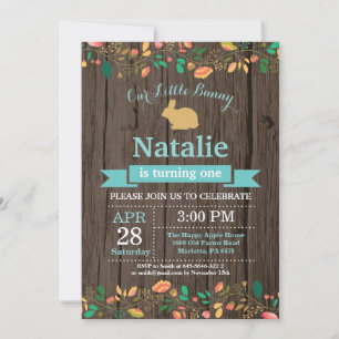 Bunny Birthday Girl Easter Egg 1st First Birthday Invitation