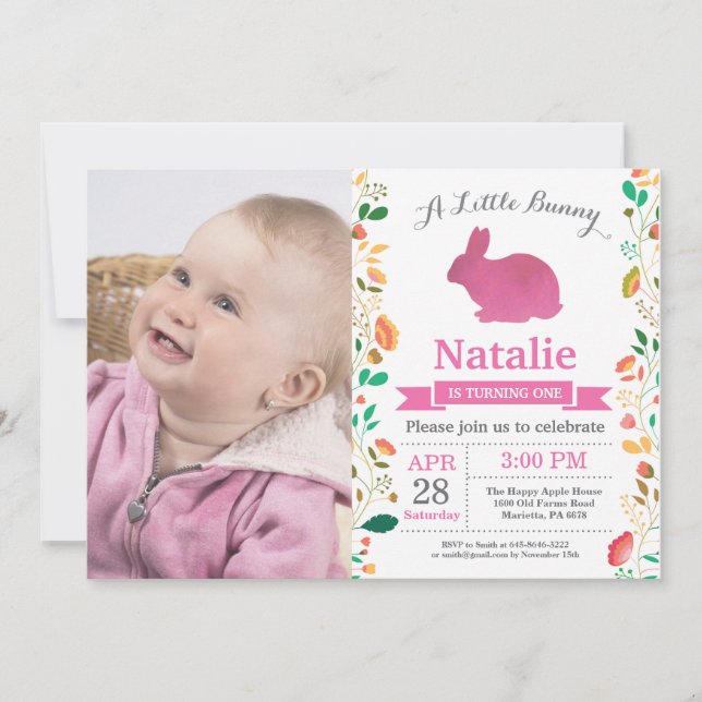 Bunny Birthday Girl Easter Egg 1st First Birthday Invitation (Front)