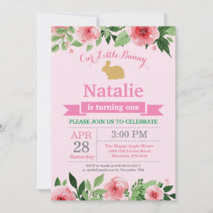 Bunny Birthday Girl Easter Egg 1st First Birthday Invitation