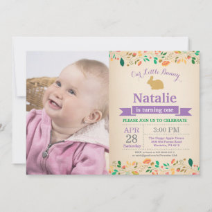 Bunny Birthday Girl Easter Egg 1st First Birthday Invitation