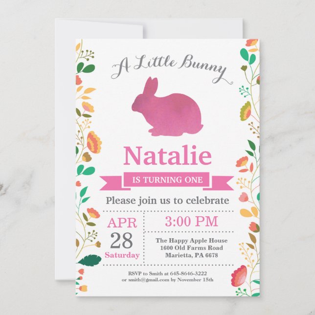 Bunny Birthday Girl Easter Egg 1st First Birthday Invitation (Front)