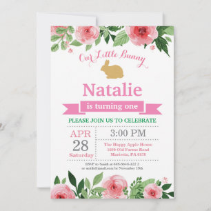 Bunny Birthday Girl Easter Egg 1st First Birthday Invitation