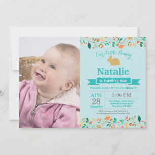 Bunny Birthday Girl Easter Egg 1st First Birthday Invitation