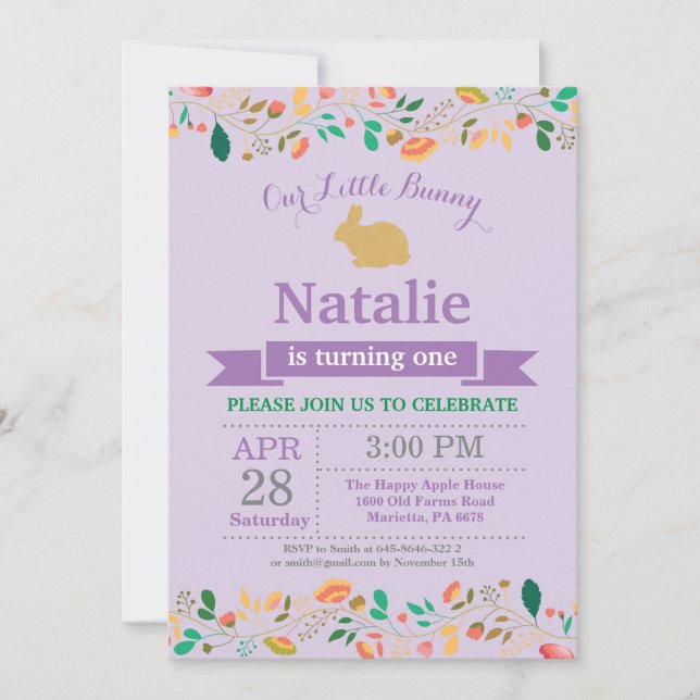 Bunny Birthday Girl Easter Egg 1st First Birthday Invitation (Front)