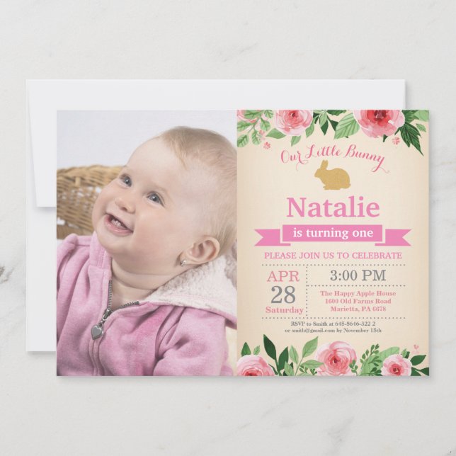 Bunny Birthday Girl Easter Egg 1st First Birthday Invitation (Front)