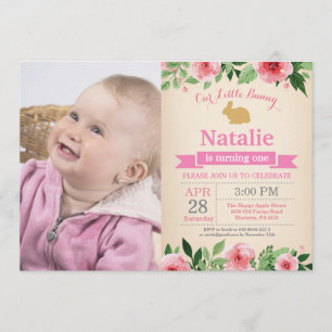 Bunny Birthday Girl Easter Egg 1st First Birthday Invitation