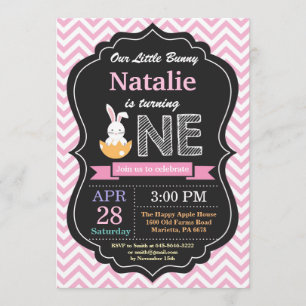 Bunny Birthday Girl Easter Egg 1st First Birthday Invitation