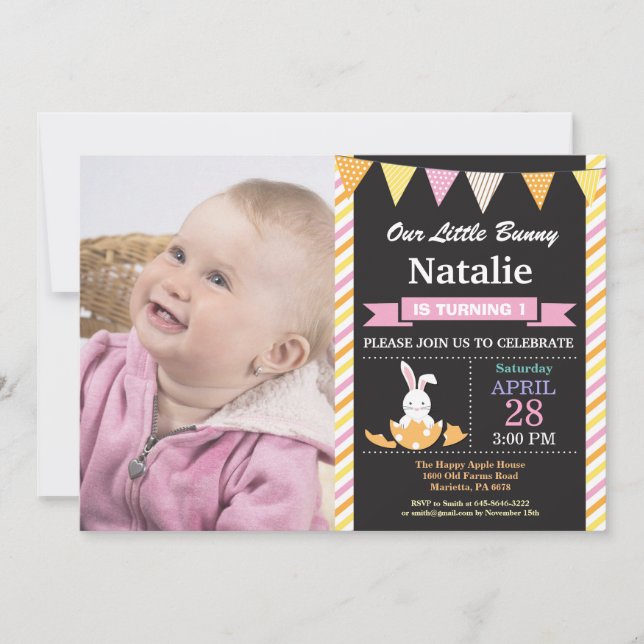 Bunny Birthday Girl Easter Egg Birthday Invitation (Front)