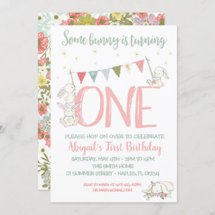 Bunny Birthday Invitation, Bunny First Birthday Invitation
