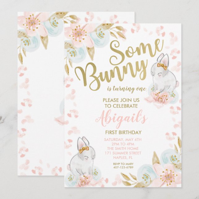 Bunny Birthday Invitation, Bunny Invitation (Front/Back)