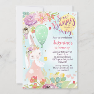 Bunny Birthday Invitation Floral Bunny Invite