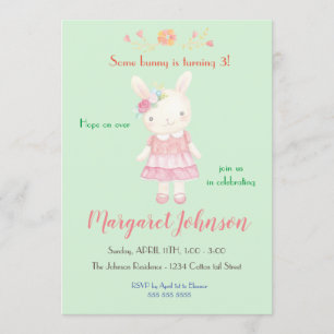 Bunny Birthday Invitation Pastel Girls Rabbit