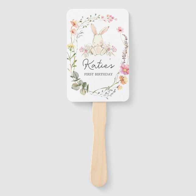 Bunny Birthday Invitation, Some bunny is one Invit Hand Fan (Front)