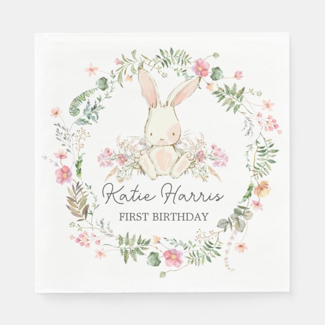 Bunny Birthday Invitation, Some bunny is one Invit Napkin (Front)