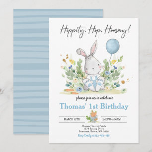 Bunny Birthday Party Blue Bunny Easter Birthday Invitation