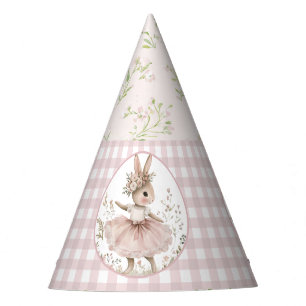 Bunny Birthday Party Hat, Pink Gingham Floral Hat