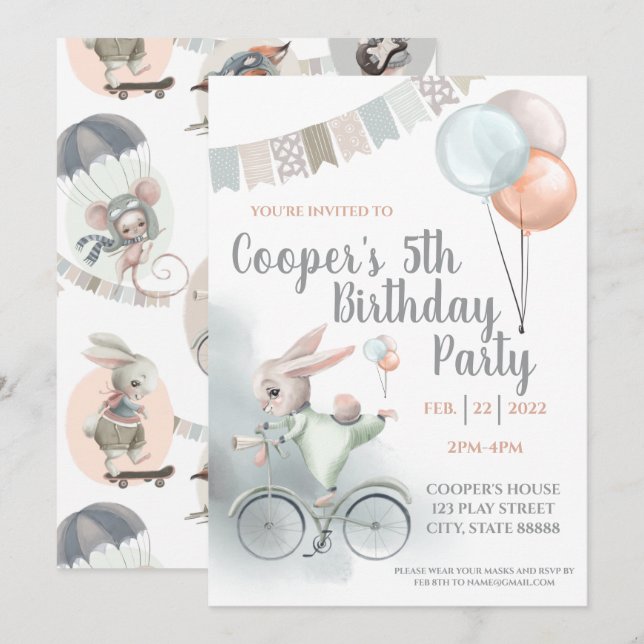 Bunny Birthday Party Invitation (Front/Back)