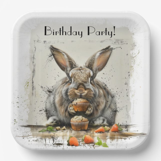 Bunny Birthday party Paper Plate (Front)