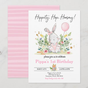 Bunny Birthday Party Pink Bunny Easter Birthday Invitation