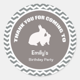 Bunny birthday party thank you espresso ticker classic round sticker